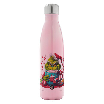 Giggling Grinchy Galore, Metal mug thermos Pink Iridiscent (Stainless steel), double wall, 500ml