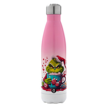Giggling Grinchy Galore, Metal mug thermos Pink/White (Stainless steel), double wall, 500ml