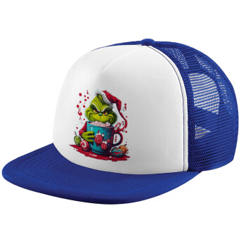 Giggling Grinchy Galore, Child's Soft Trucker Hat with Blue/White Mesh (POLYESTER, CHILD, ONE SIZE)