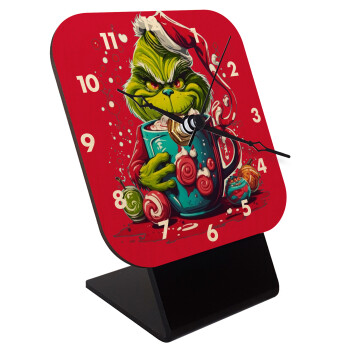 Giggling Grinchy Galore, Quartz Table clock in natural wood (10cm)