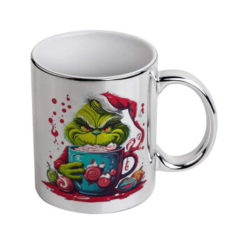 Giggling Grinchy Galore, Mug ceramic, silver mirror, 330ml