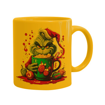 Giggling Grinchy Galore, Ceramic coffee mug yellow, 330ml