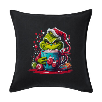 Giggling Grinchy Galore, Μαξιλάρι καναπέ Μαύρο 100% βαμβάκι, περιέχεται το γέμισμα (50x50cm)