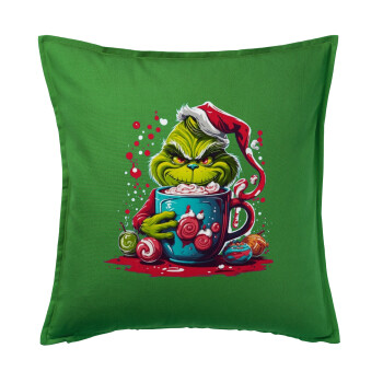Giggling Grinchy Galore, Sofa cushion Green 50x50cm includes filling