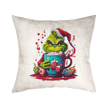 Giggling Grinchy Galore, Μαξιλάρι καναπέ Δερματίνη Γκρι 40x40cm με γέμισμα