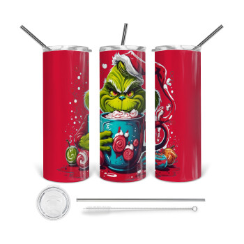 Giggling Grinchy Galore, 360 Eco friendly stainless steel tumbler 600ml, with metal straw & cleaning brush