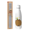 Easter Set, metallic stainless thermos bottle (500ml) & scented flat Easter candle (30cm) (GRAY)