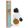 Easter Set, metallic aluminum water bottle (500ml) & scented flat candle (30cm) (TURQUOISE)