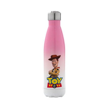 Woody cowboy, Metal mug thermos Pink/White (Stainless steel), double wall, 500ml