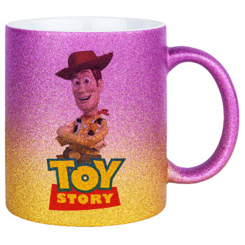 Woody cowboy, Κούπα Χρυσή/Ροζ Glitter, κεραμική, 330ml