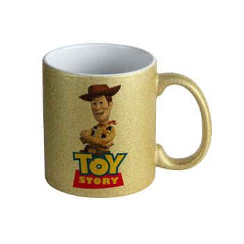 Woody cowboy, Κούπα Χρυσή Glitter που γυαλίζει, κεραμική, 330ml