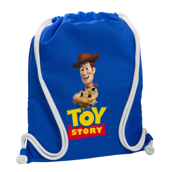 Woody cowboy, Backpack pouch GYMBAG Blue, with pocket (40x48cm) & thick cords