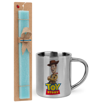 Woody cowboy, Easter Set, metallic thermal cup (300ml) & aromatic flat Easter candle (30cm) (TURQUOISE)