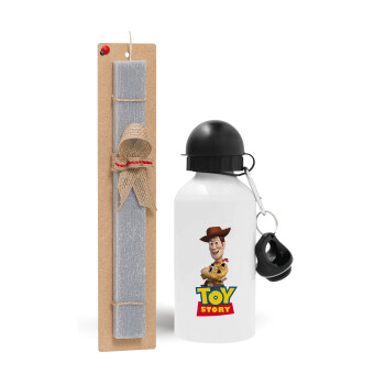 Woody cowboy, Πασχαλινό Σετ, παγούρι μεταλλικό  αλουμινίου (500ml) & πασχαλινή λαμπάδα αρωματική πλακέ (30cm) (ΓΚΡΙ)