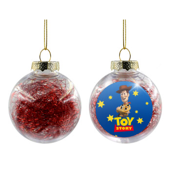 Woody cowboy, Transparent Christmas tree ball ornament with red filling 8cm