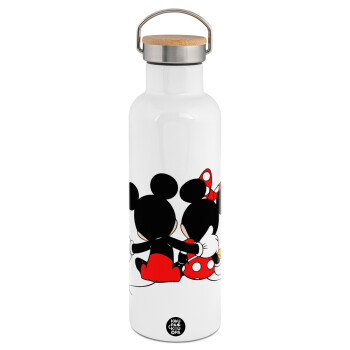 mickey and minnie hags, Stainless steel White with wooden lid (bamboo), double wall, 750ml