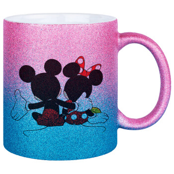 mickey and minnie hags, Κούπα Χρυσή/Μπλε Glitter, κεραμική, 330ml