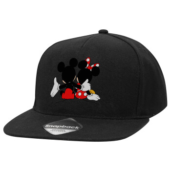 mickey and minnie hags, Καπέλο Ενηλίκων Flat Snapback Μαύρο, (100% ΒΑΜΒΑΚΕΡΟ TWILL, ΕΝΗΛΙΚΩΝ, UNISEX, ONE SIZE)