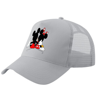 mickey and minnie hags, Adult Structured Trucker Hat, with Mesh, GRAY (100% COTTON, ADULT, UNISEX, ONE SIZE)