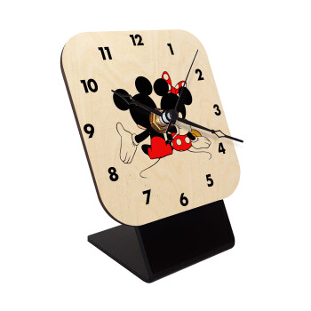 mickey and minnie hags, Επιτραπέζιο ρολόι σε φυσικό ξύλο (10cm)