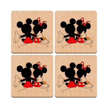 mickey and minnie hags, ΣΕΤ x4 Σουβέρ ξύλινα τετράγωνα plywood (9cm)