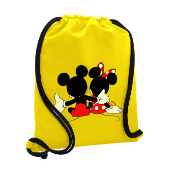 mickey and minnie hags, Backpack pouch GYMBAG Yellow, with pocket (40x48cm) & thick cords