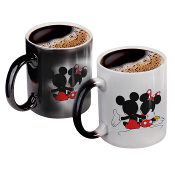 mickey and minnie hags, Color changing magic Mug, ceramic, 330ml when adding hot liquid inside, the black colour desappears (1 pcs)