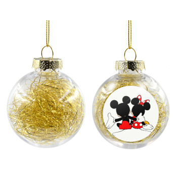 mickey and minnie hags, Χριστουγεννιάτικη μπάλα δένδρου διάφανη με χρυσό γέμισμα 8cm