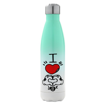 comics hands love, Metal mug thermos Green/White (Stainless steel), double wall, 500ml