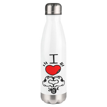 comics hands love, Metal mug thermos White (Stainless steel), double wall, 500ml