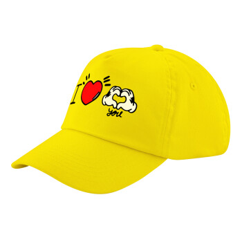 comics hands love, Child's Baseball Cap, 100% Cotton Twill, Yellow (COTTON, CHILD, UNISEX, ONE SIZE)