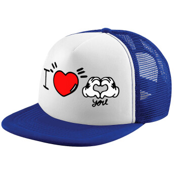 comics hands love, Καπέλο Ενηλίκων Soft Trucker με Δίχτυ Blue/White (POLYESTER, ΕΝΗΛΙΚΩΝ, UNISEX, ONE SIZE)