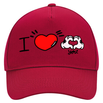 comics hands love, Adult Ultimate Hat RED, (100% COTTON DRILL, ADULT, UNISEX, ONE SIZE)