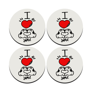 comics hands love, SET of 4 round wooden coasters (9cm)