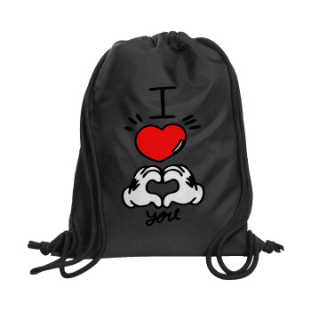 comics hands love, Backpack pouch GYMBAG Black, with pocket (40x48cm) & thick cords