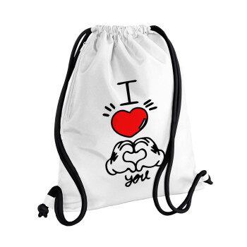 comics hands love, Τσάντα πλάτης πουγκί GYMBAG λευκή, με τσέπη (40x48cm) & χονδρά κορδόνια