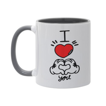 comics hands love, Mug colored grey, ceramic, 330ml