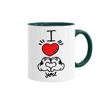 comics hands love, Mug colored green, ceramic, 330ml