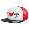 Adult Foam Flat Snapback with Mesh Black-White-Red (POLYESTER, ADULT, UNISEX, ONE SIZE)