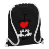 Backpack pouch GYMBAG Black, with pocket (40x48cm) & thick white cords