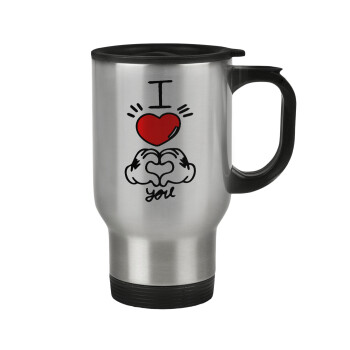 comics hands love, Stainless steel travel mug with lid, double wall 450ml