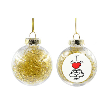 comics hands love, Transparent Christmas tree ball ornament with gold filling 8cm