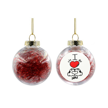 comics hands love, Χριστουγεννιάτικη μπάλα δένδρου διάφανη με κόκκινο γέμισμα 8cm