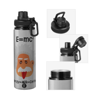 E=mc2 Energy = Milk*Coffe, Metallic water bottle with safety cap, 850ml aluminum