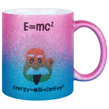 E=mc2 Energy = Milk*Coffe, Κούπα Χρυσή/Μπλε Glitter, κεραμική, 330ml