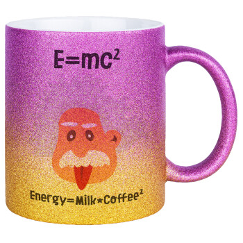 E=mc2 Energy = Milk*Coffe, Κούπα Χρυσή/Ροζ Glitter, κεραμική, 330ml