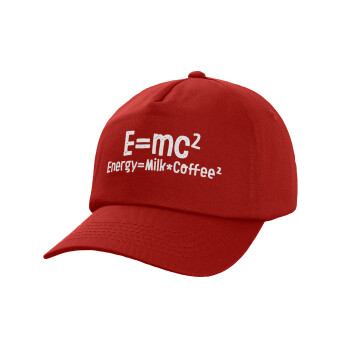 E=mc2 Energy = Milk*Coffe, Καπέλο παιδικό Baseball, 100% Βαμβακερό Twill, Κόκκινο (ΒΑΜΒΑΚΕΡΟ, ΠΑΙΔΙΚΟ, UNISEX, ONE SIZE)