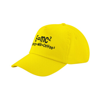 E=mc2 Energy = Milk*Coffe, Child's Baseball Cap, 100% Cotton Twill, Yellow (COTTON, CHILD, UNISEX, ONE SIZE)