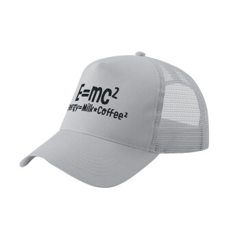 E=mc2 Energy = Milk*Coffe, Adult Structured Trucker Hat, with Mesh, GRAY (100% COTTON, ADULT, UNISEX, ONE SIZE)