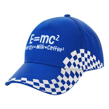 E=mc2 Energy = Milk*Coffe, Adult Ultimate BLUE RACING Cap, (100% COTTON DRILL, ADULT, UNISEX, ONE SIZE)